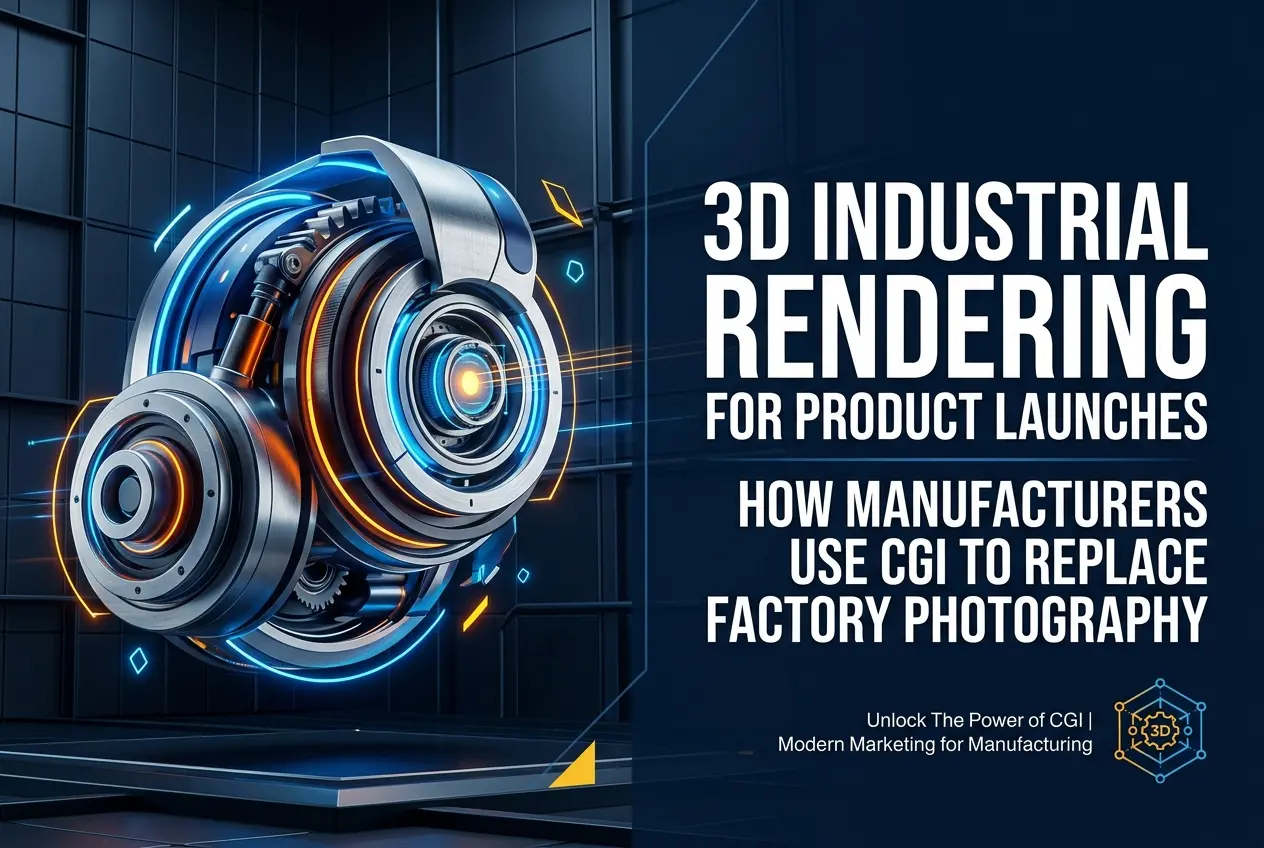 3D render of futuristic industrial headphones with glowing blue and orange accents — 3D Industrial Rendering for Product La