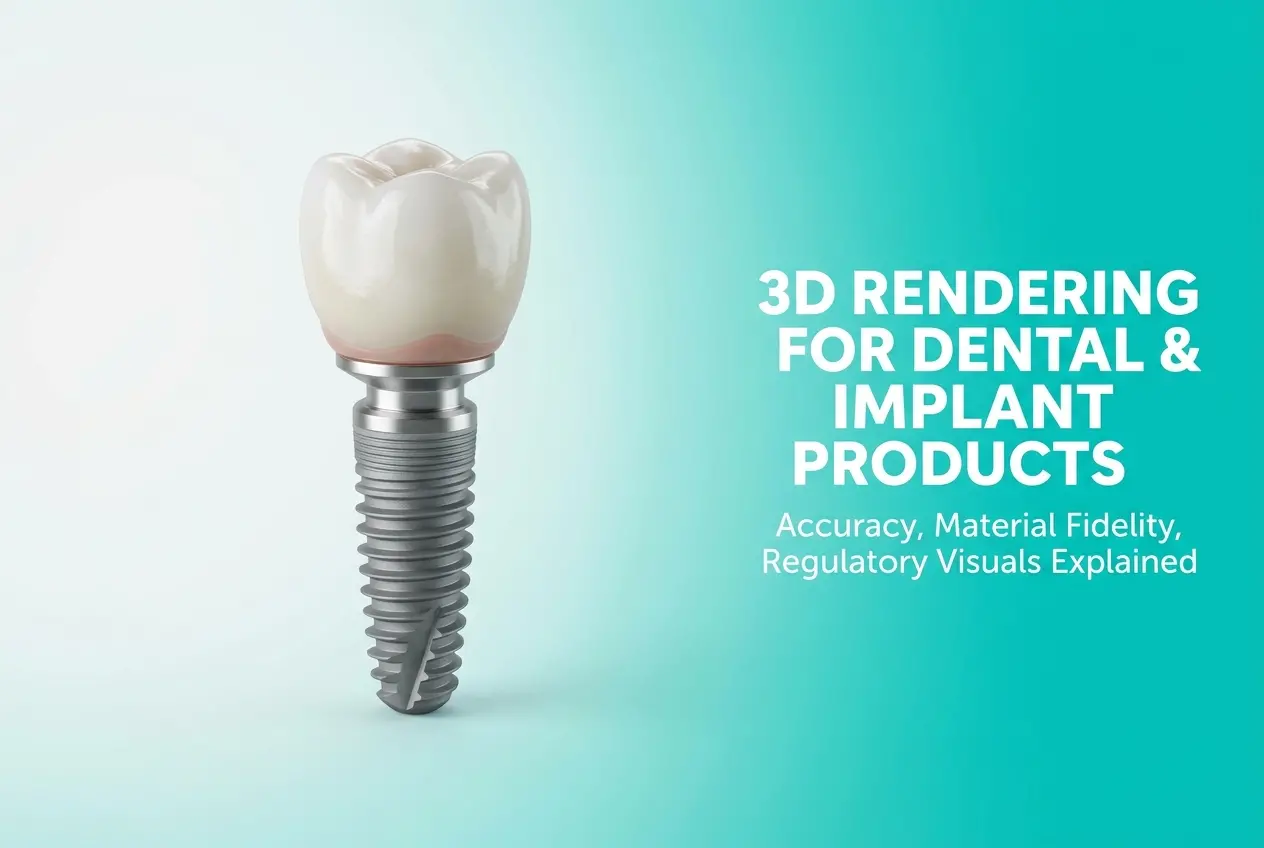 3D render of a dental implant with crown, showing material fidelity and detail — 3D Rendering for Dental and Implant Produc