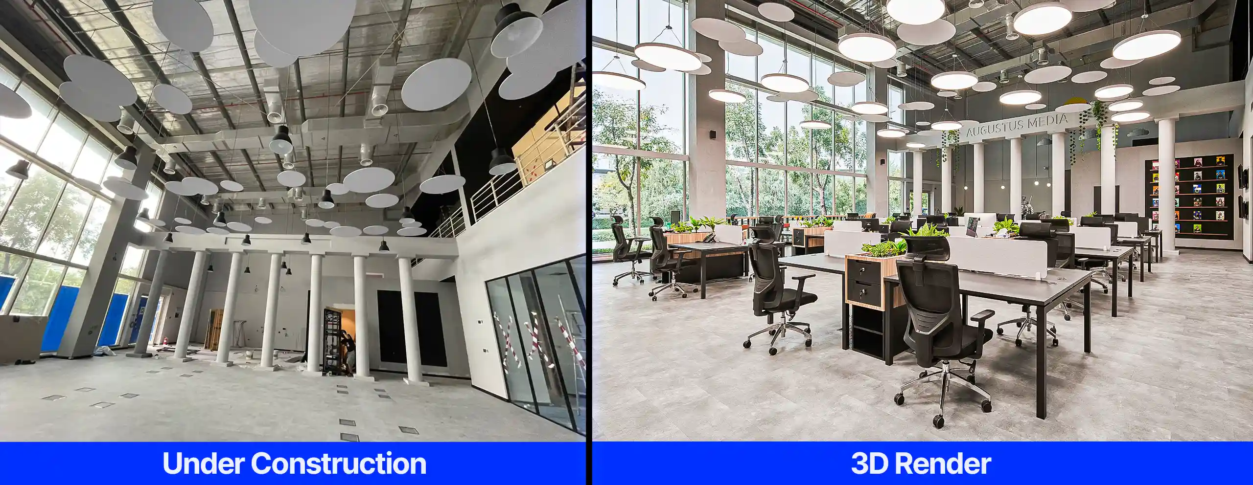 Showcasing interior design through 3D render before construction