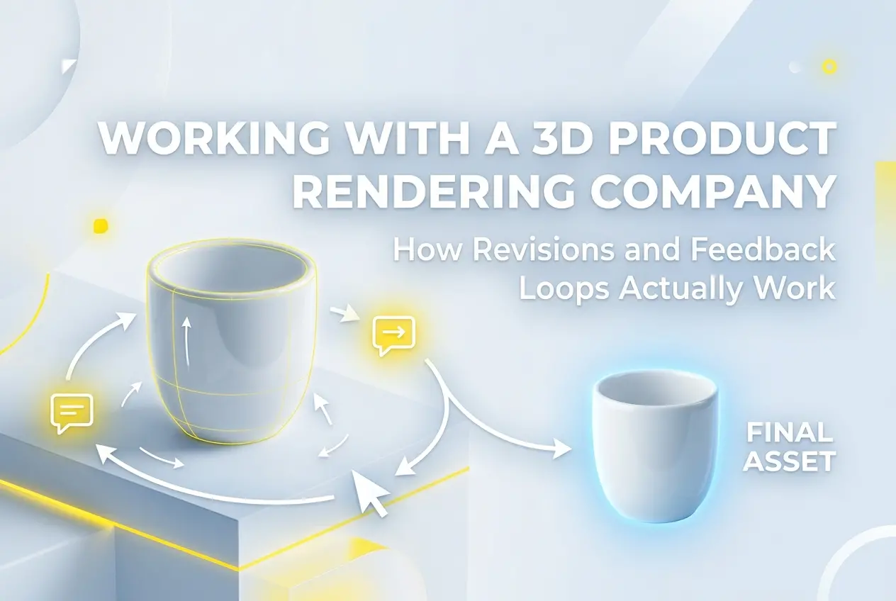 3D render illustrating the revision and feedback loop for product rendering services — Working With a 3D Product Rendering